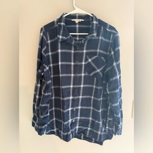 Vanilla Star Button Up Long Sleeve Plaid Flannel Womans SZ XXL Blue White Casual
